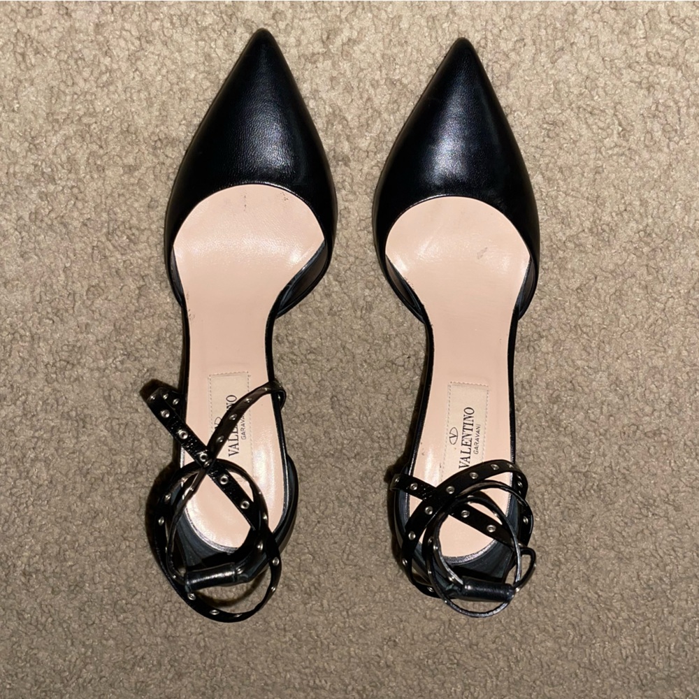 Valentino Love Latch Grommet Wraparound Ankle Strap Leather Pumps